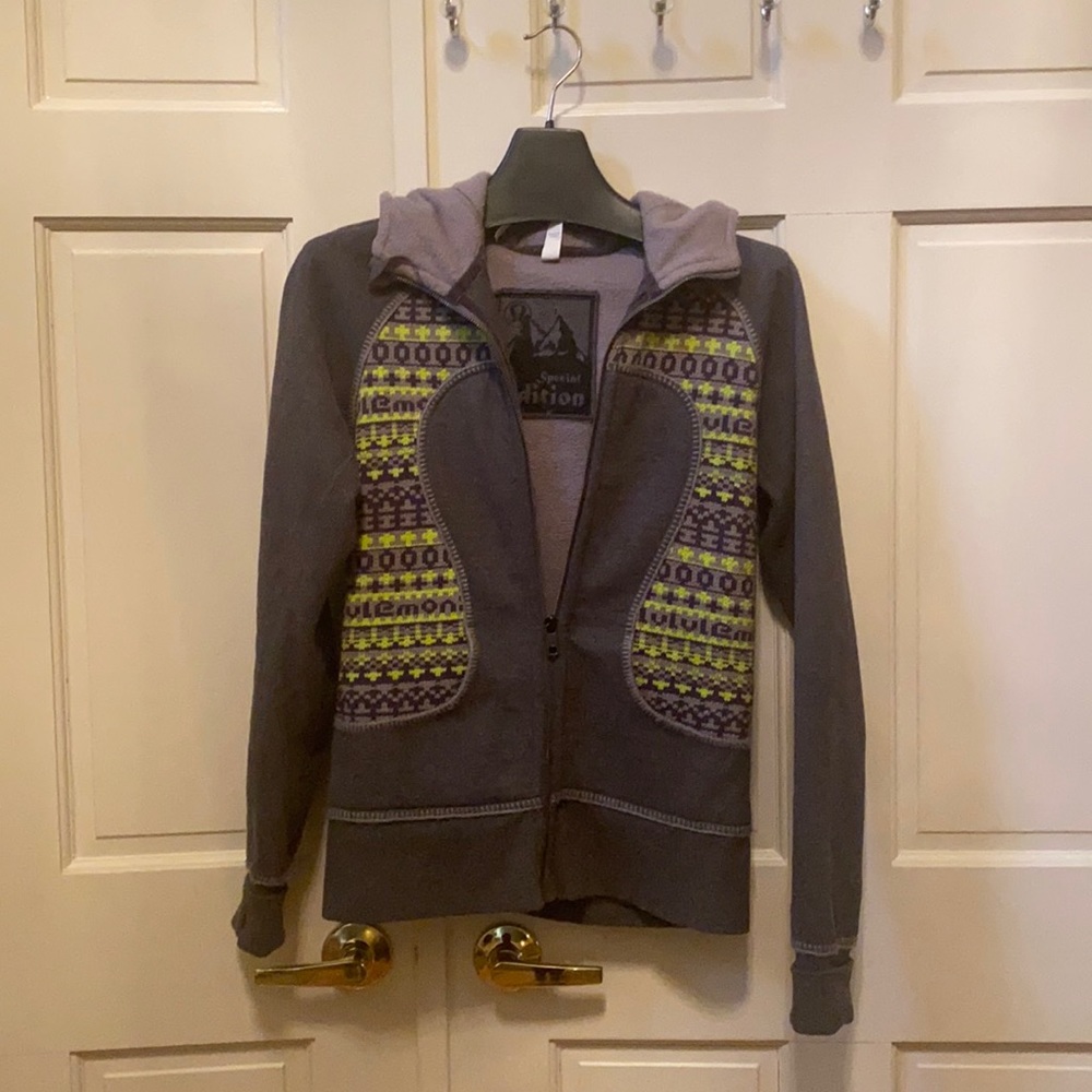 lululemon athletica Gray Zip Hoodie with Lime and Purple Accents
